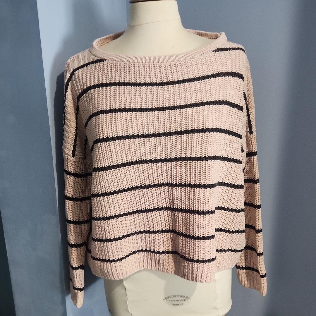 Wooden Ships Pink And Black Striped Sweater Size S/M